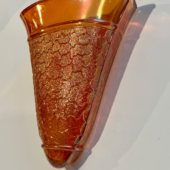 Vintage Carnival Glass Wall Pocket, Iridescent Orange - Picture 2 of 6